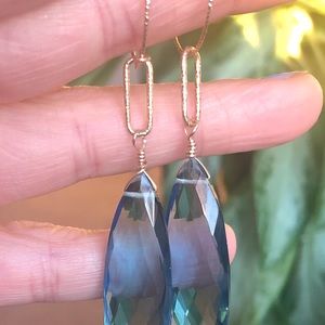 14k filled gold hoop earrings with blue Crystal